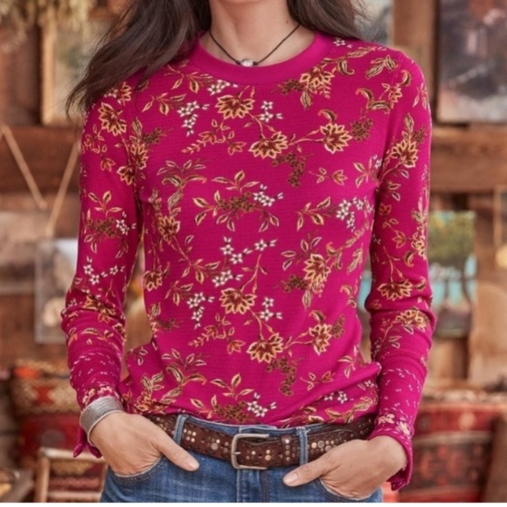 Sundance red floral thermal shirt with cuff detail Large